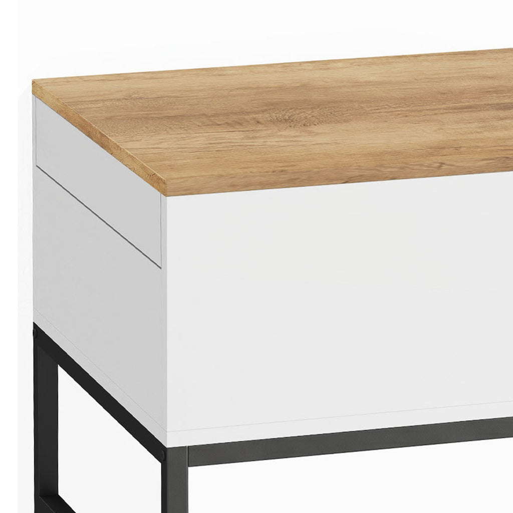 Table Basse Extensible avec Plateau Coulissant, Table de Salon avec Rangement Caché et Pieds en Acier, Blanc-9