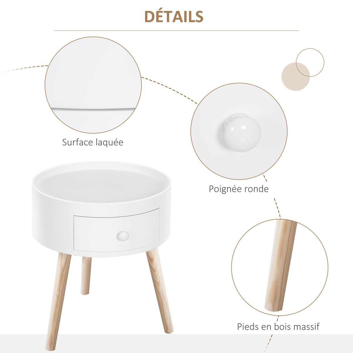 Lot de 2 tables basses - table de chevet - table de nuit ronde - design scandinave table d'appoint bout de canapé-4