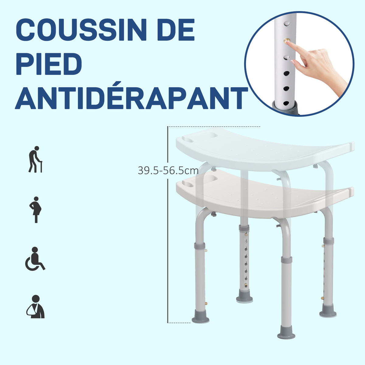 Tabouret de douche chaise de douche pour personnes âgées et handicapées, hauteur réglable, patins antidérapants, chaise de bain en alliage d'aluminium antirouille, blanc-6
