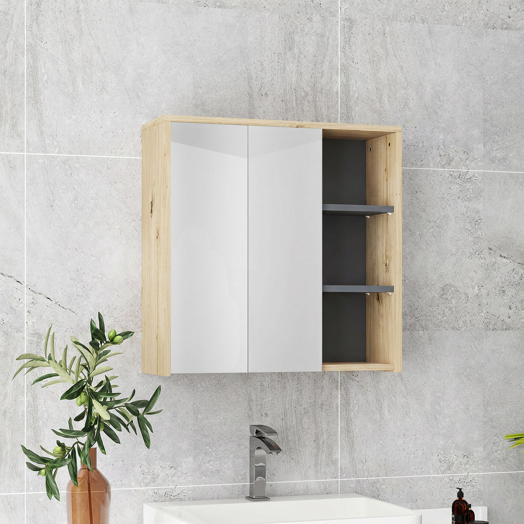 Armoire de salle de bain avec miroir armoire de toilette miroir mural 3 étagères ouverts 60 x 20 x 60 cm bois naturel-1