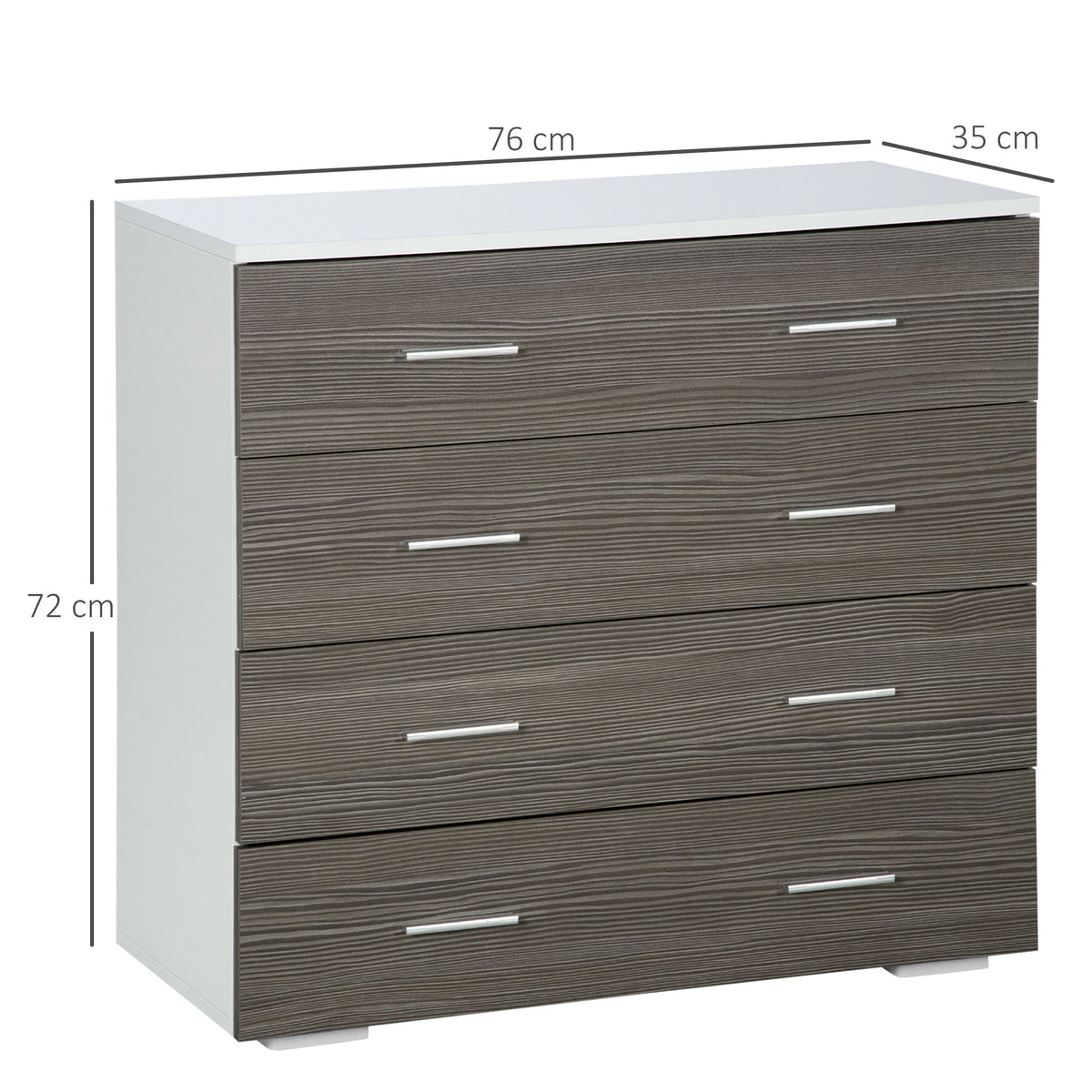 Commode meuble de rangement style contemporain 4 tiroirs 76 x 35 x 72 cm blanc et gris-2