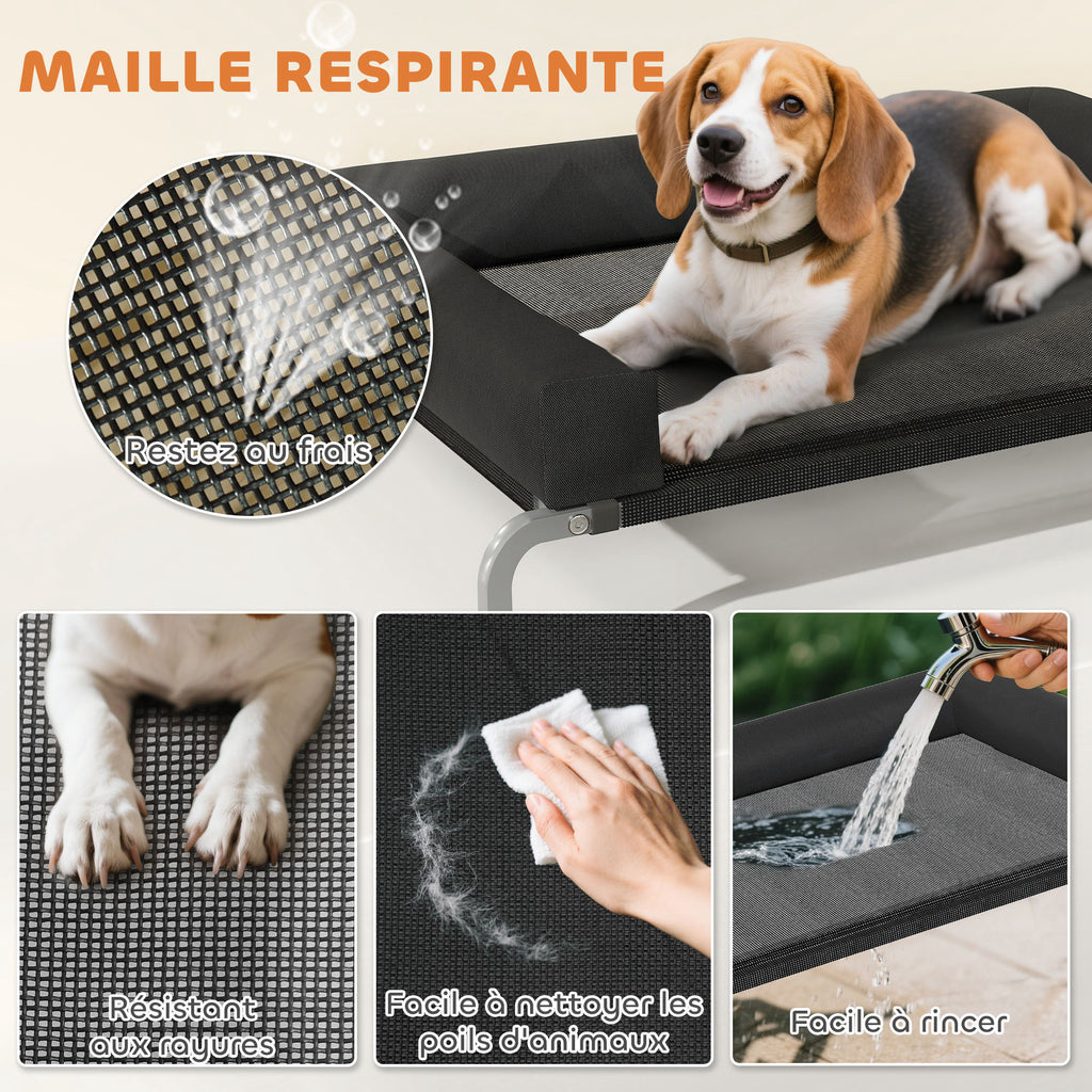 Lit surélevé pour chien rafraichissant, lit de camp pour chiens intérieur extérieur portable, 110 x 75 x 30 cm, noir-5