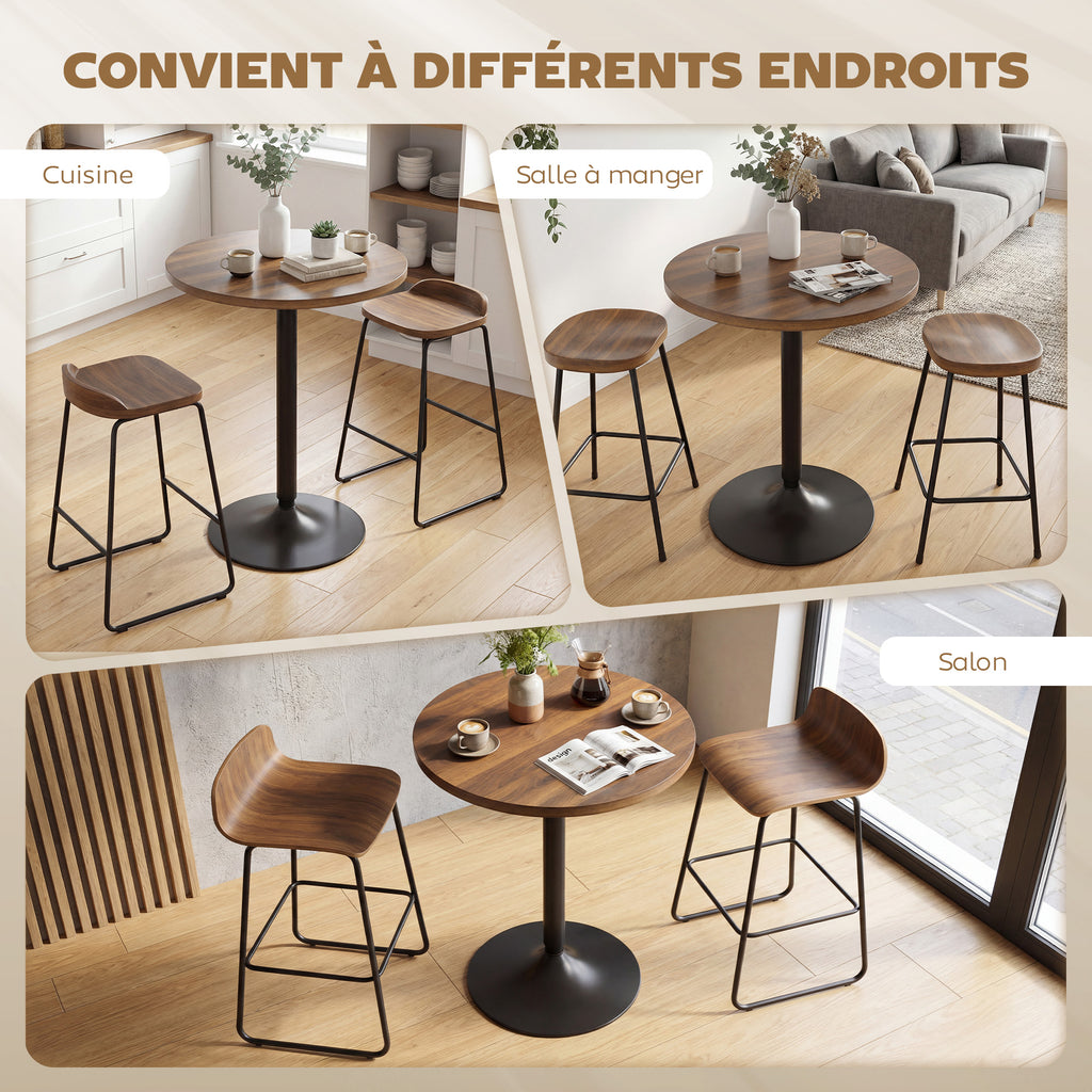 Table de bar ronde 60 cm, table haute cuisine mange-debout avec patins antidérapants, pour cuisine, salon, noyer-5