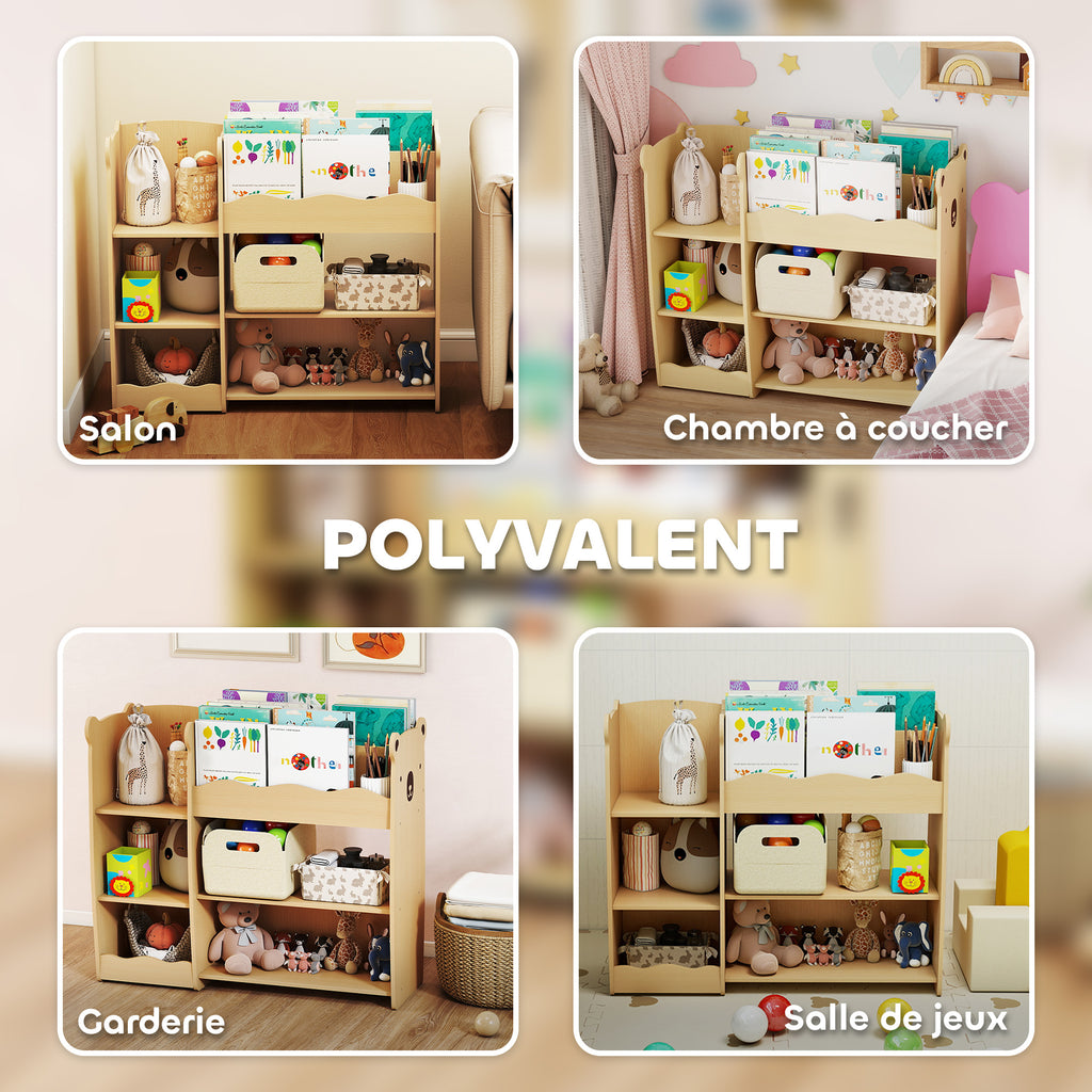 Meuble rangement enfant 3 niveaux, étagère de rangement pour jouets enfants avec étagères ouvertes, 92x29x79cm, naturel-4