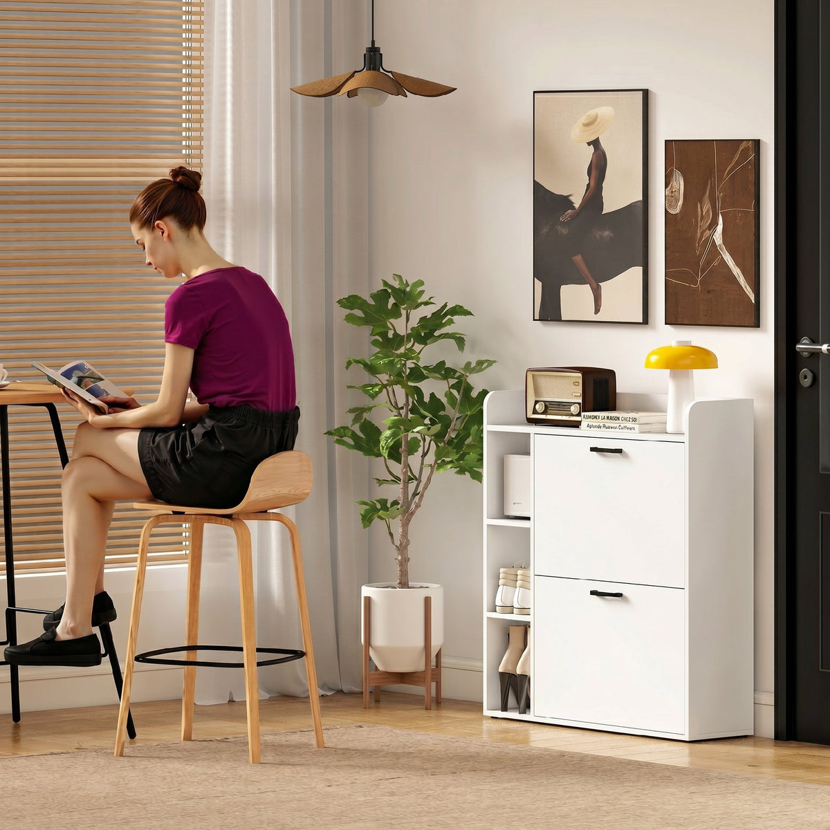 Meuble à chaussures 15 paires, armoire à chaussures moderne avec 2 tiroirs rabattables, 83x24x90,5cm, blanc-8