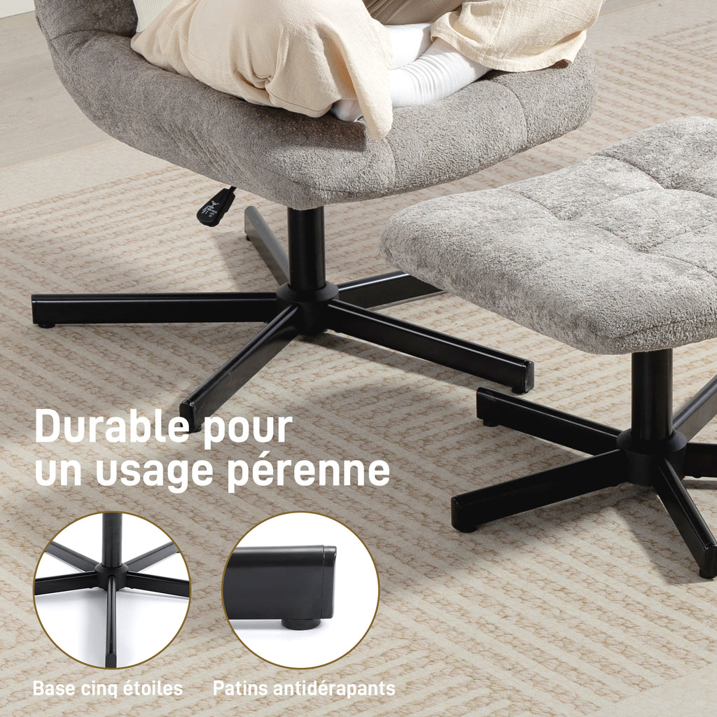 Fauteuil salon avec repose-pieds, chaise pivotante, hauteur réglable, dossier inclinable, 66 x 80 x 93-104 cm, gris-7