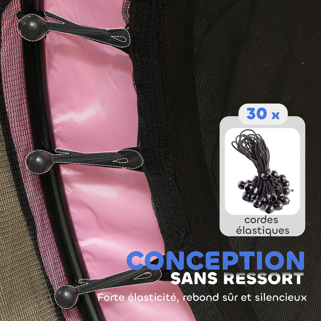 Trampoline Enfant Ø 1,40 × 1,90H m Filet de sécurité Porte zipée Couvre-Ressorts 6 poteaux rembourrés Inclus Rose-5