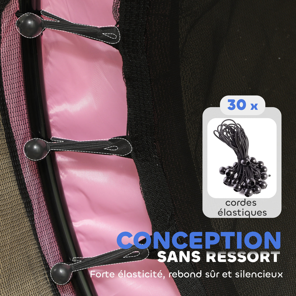 Trampoline Enfant Ø 1,40 × 1,90H m Filet de sécurité Porte zipée Couvre-Ressorts 6 poteaux rembourrés Inclus Rose-5