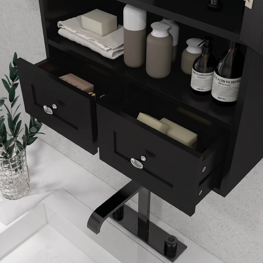 Armoire murale de salle de bain, armoire de toilette, avec portes, étagère, 2 tiroirs, 50,8l x 17,8P x 66H cm, noir-6