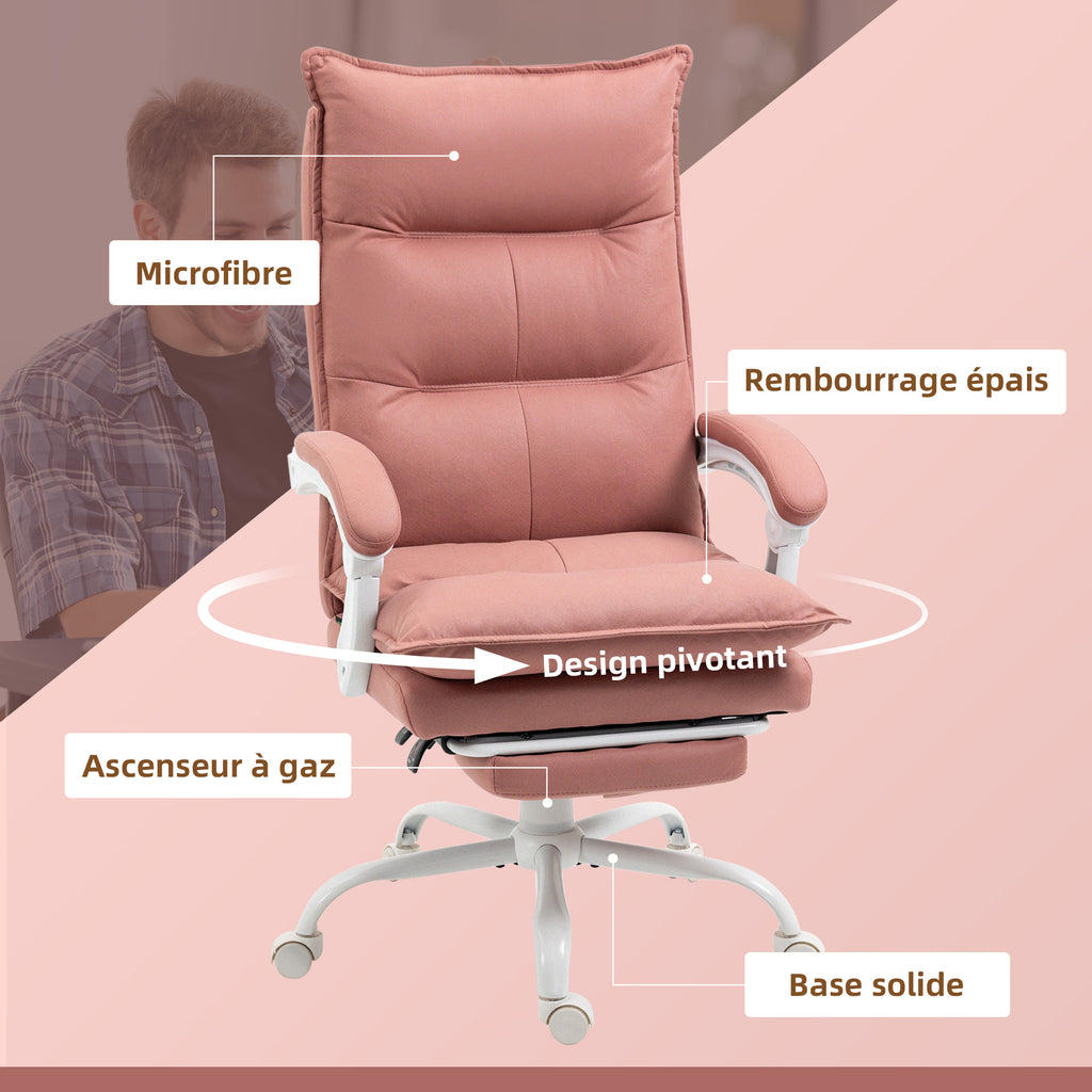 Fauteuil de bureau massant et chauffant, chaise de bureau, hauteur réglable, dossier inclinable, 66x74x121,5cm rose-7