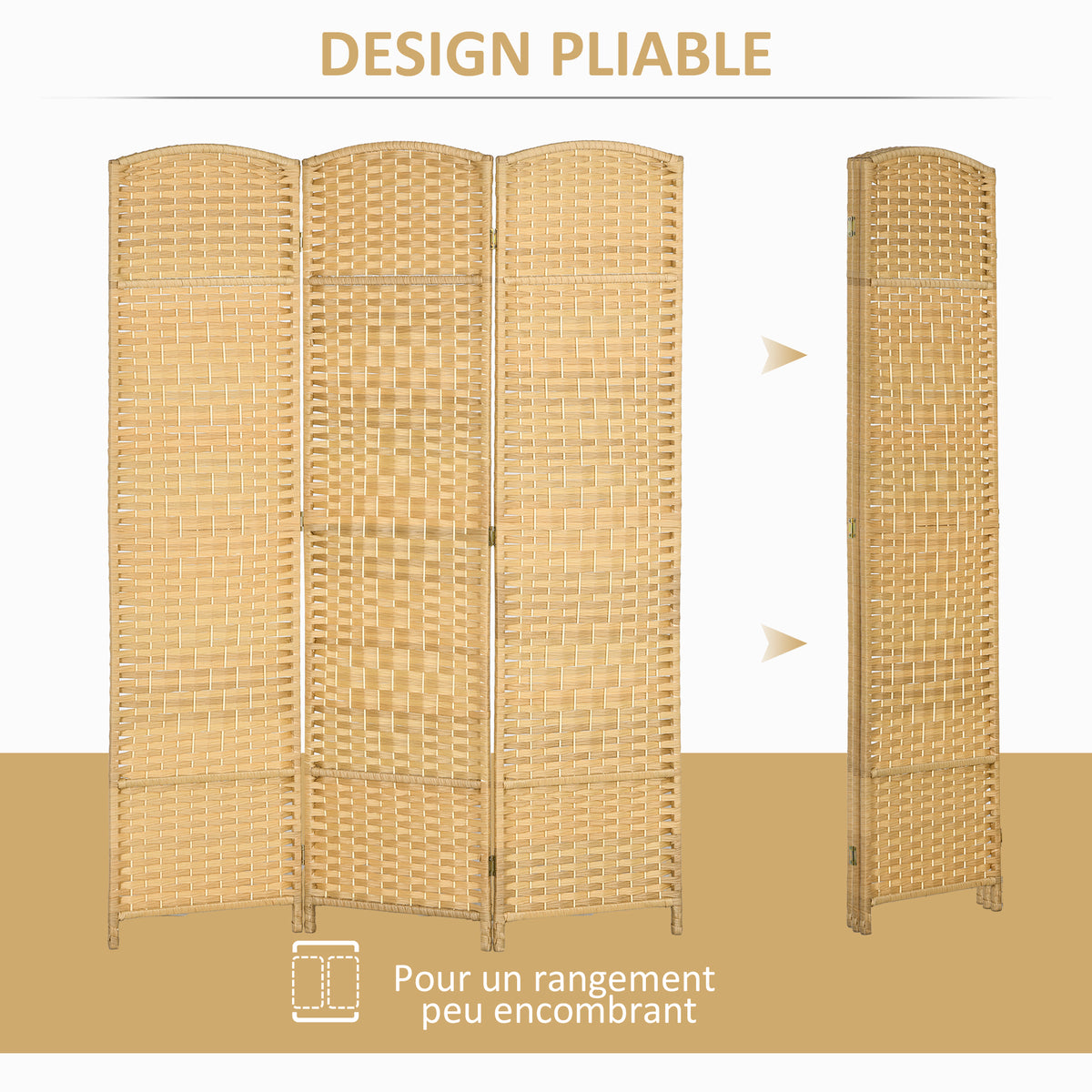 Paravent intérieur en bois 3 panneaux séparateur de pièce pliable pour salon chambre 135 x 180 cm bois naturel-3