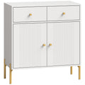 Buffet Salon, Meuble de Rangement avec 2 Portes, 2 Tiroirs, Étagères Réglables et Pieds en Métal, 80 x 39 x 86 cm, Blanc-0