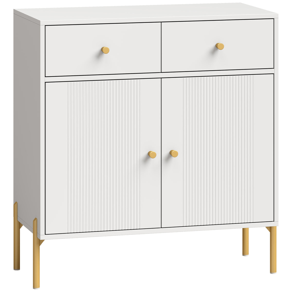 Buffet Salon, Meuble de Rangement avec 2 Portes, 2 Tiroirs, Étagères Réglables et Pieds en Métal, 80 x 39 x 86 cm, Blanc-0