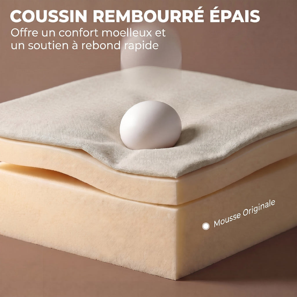 Canapé Convertible 2 Places, Canapé-Lit 3 en 1 Chenille 103cm, Dossier Réglable, 2 Oreillers, Accoudoirs en Bois, Crème-6
