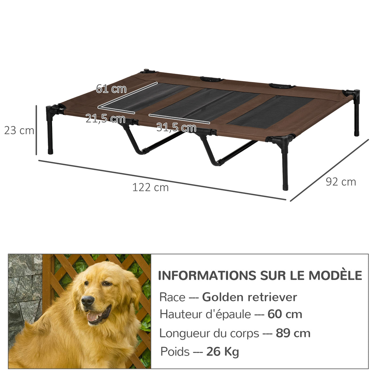 Lot de 2 Lits sur pieds XXL pour chien chat lit de camp animal 122L x 92l x 23H cm marron clair-2
