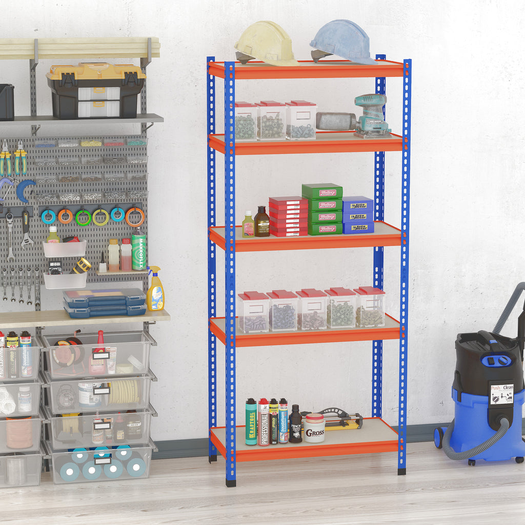 Étagère en métal de garage 5 niveaux capacité 1500 kg 80 x 40 x 182 cm bleu orange-9