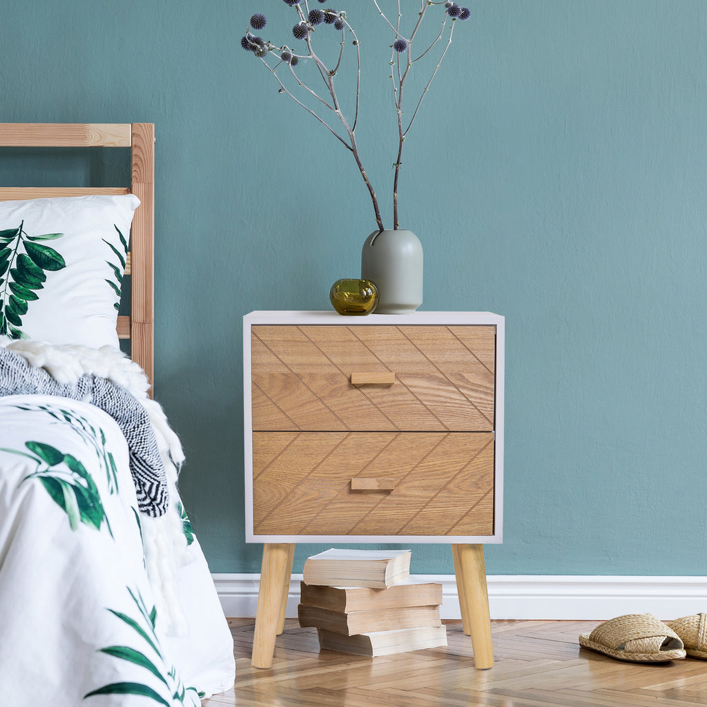 Table de chevet Chiffonnier Commode Meuble de Rangement avec 2 tiroirs Scandinave 40L x 30l x 56H cm en Bois-9