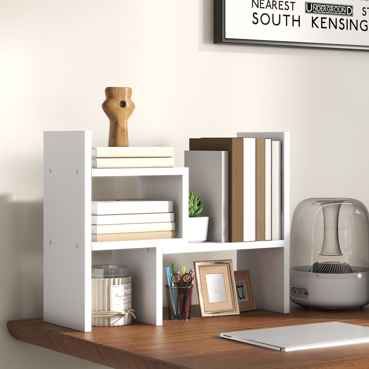 Étagère de bureau modulable, organisateur de bureau multifonctionnel, 2 pièces, MDF, blanc-9