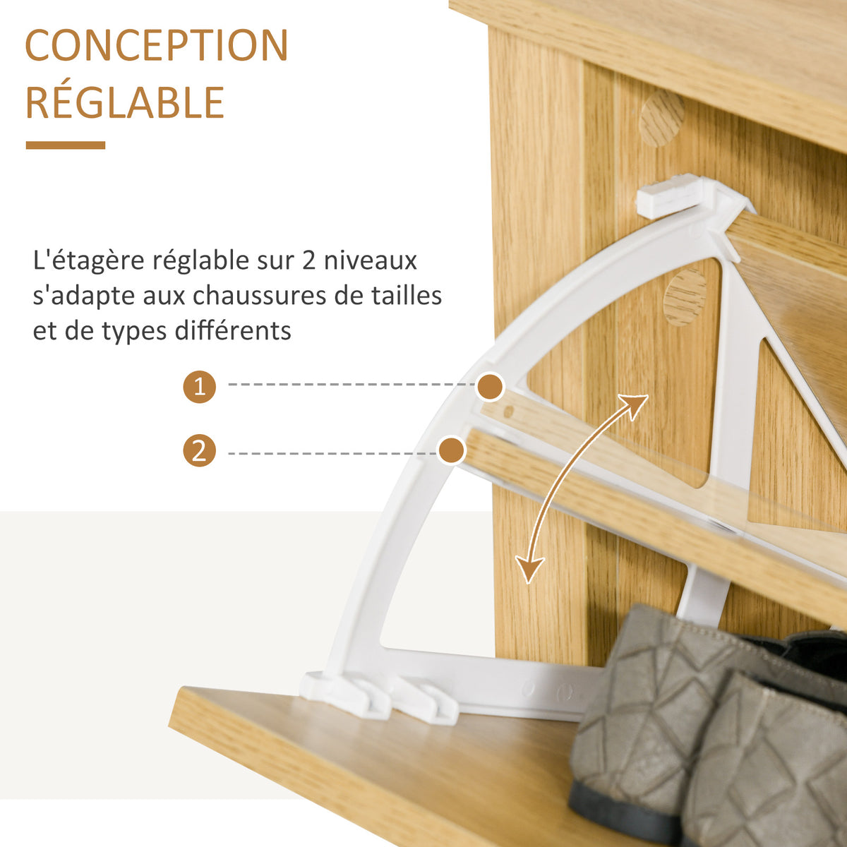 Meuble chaussure entrée, armoire à chaussures meuble d'entrée et couloir - 2 portes abattantes 2 compartiments-4
