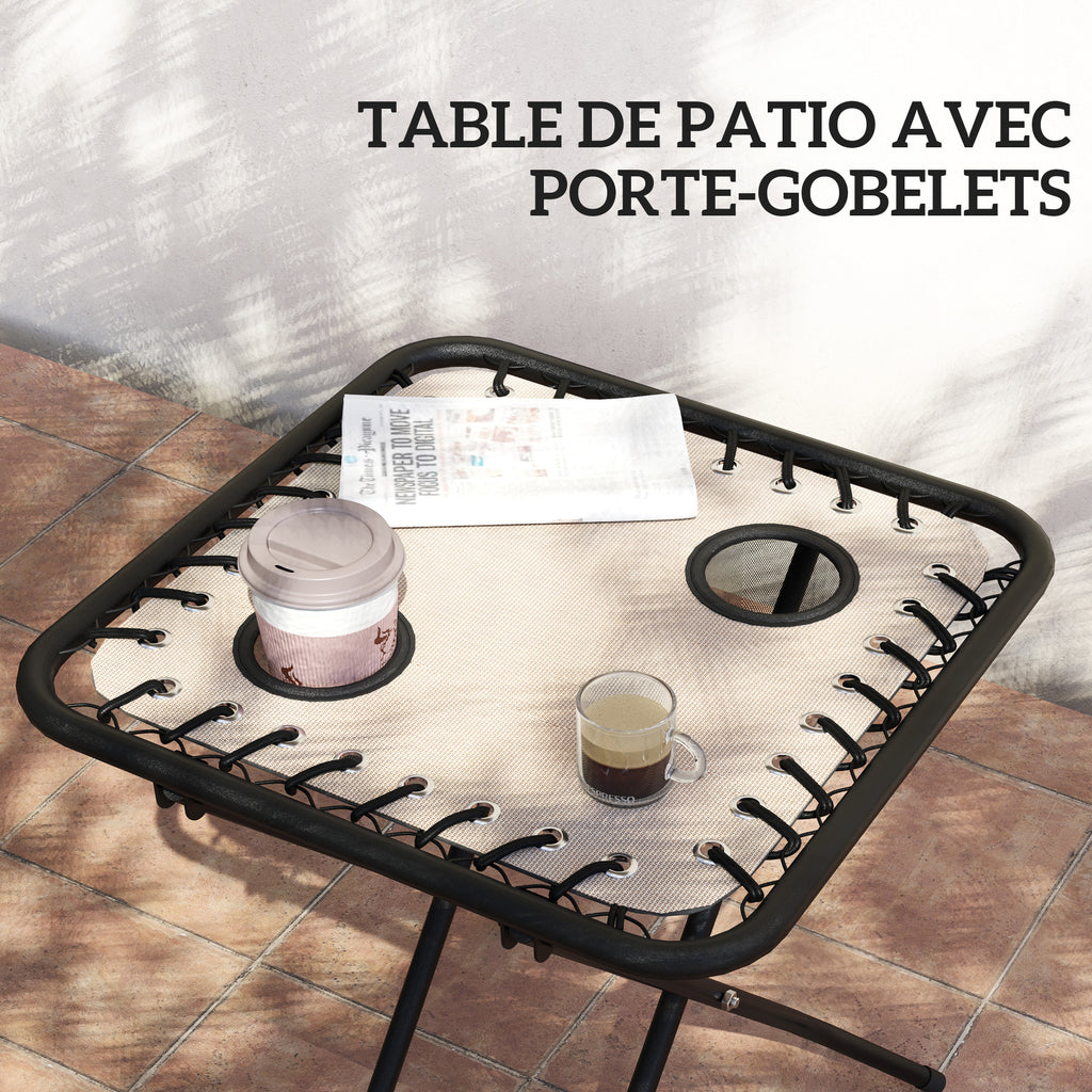 Lot de 2 chaise longue pliable et inclinable avec table d'appoint, porte-gobelets et appuie-têtes, charge 120 kg, beige-4