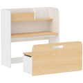 Bureau et Chaise pour Enfant 5 en 1 avec Bibliothèque et Banc Coffre à Roulettes, pour 3 à 8 Ans, Blanc-0