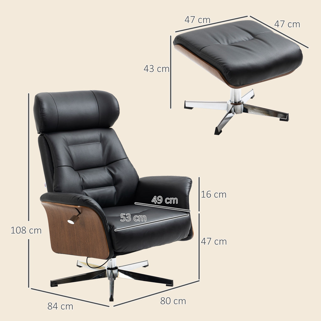 Fauteuil relax avec repose-pied, fauteuil de relaxation avec dossier inclinable, têtière réglable, 80x84x108cm, noir-2