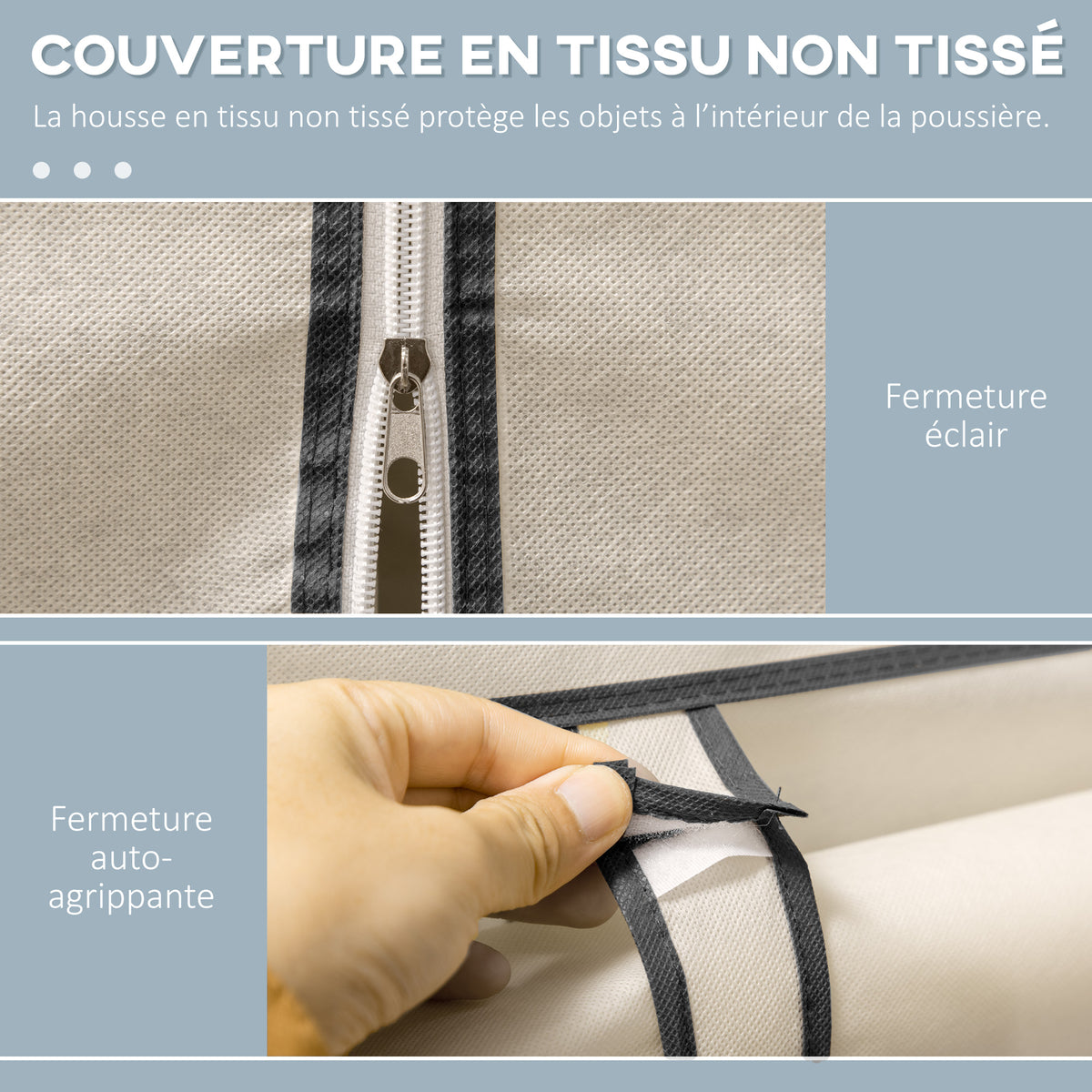 Armoire penderie multi-rangement - 8 étagères, 2 barres - non tissé crème-4