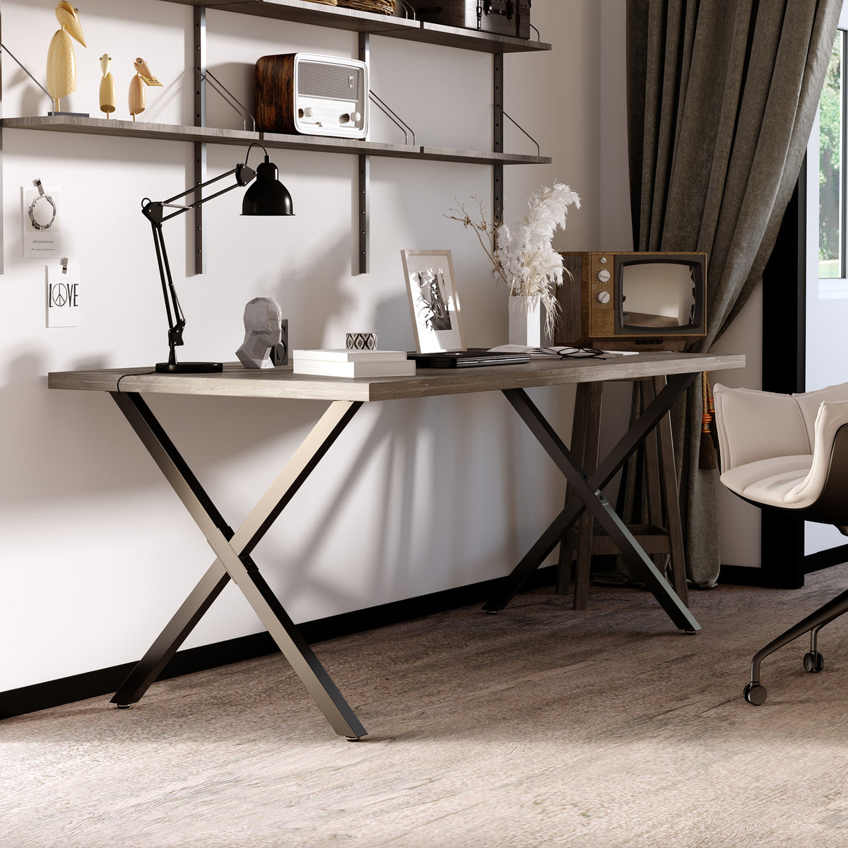 Lot de 2 pieds de table en forme en croix 70 x 72 cm design industriel pour table basse table de chevet noir-9