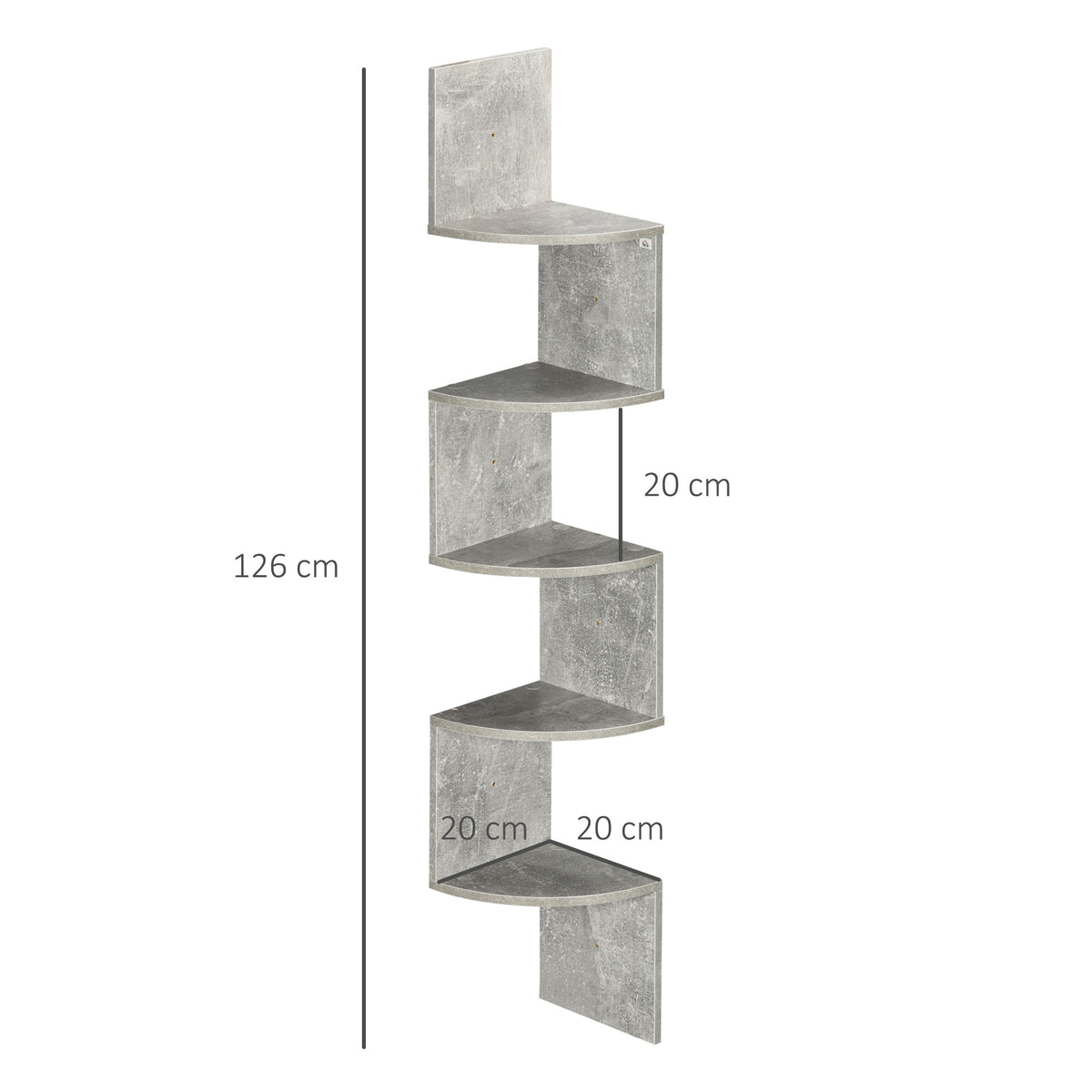 Étagère d'angle Murale de Rangement Forme Zigzag 20L x 20l x 126H cm 5 Niveaux Bois Gris-2