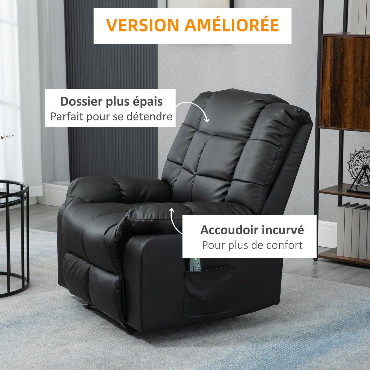 Fauteuil de massage fauteuil de relaxation massant avec dossier inclinable manuellement et repose-pied chaise TV-3