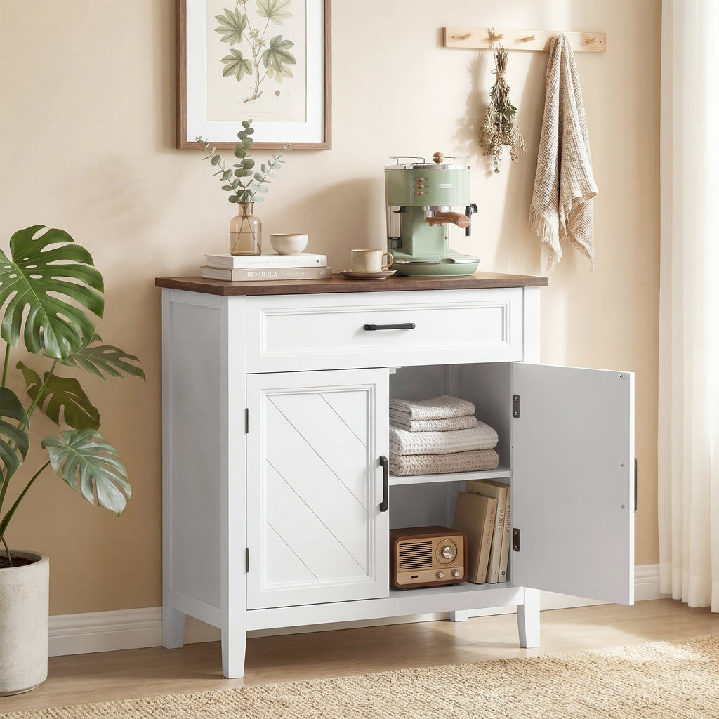 Buffet salon, meuble de rangement avec 2 portes, tiroir et étagère réglable, 76 x 35 x 80 cm, blanc-9
