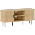 Meuble TV avec 2 portes tambour à lamelles design scandinave pour télévision jusqu'à 55 pouces 120 cm ton chêne-0
