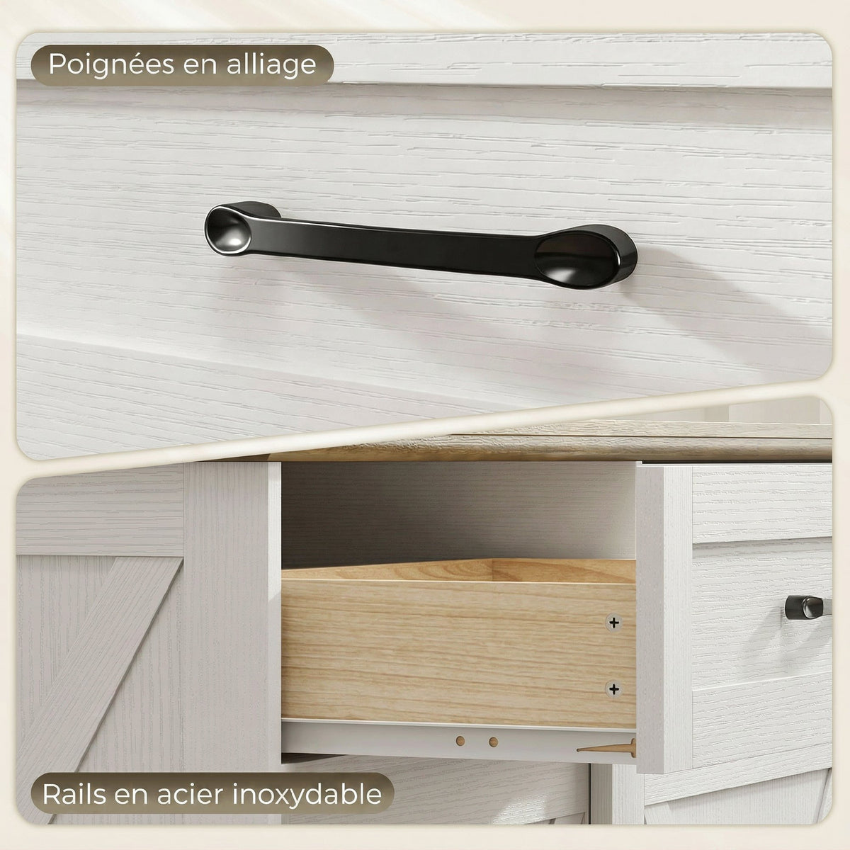 Îlot central cuisine, buffet cuisine, meuble de rangement avec 2 tiroirs 2 portes coulissantes, étagère réglable, blanc-6