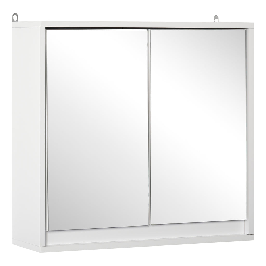 Armoire Murale Miroir Salle de Bain 2 étagères dim. 48L x 14l x 45H cm Panneaux Particules MDF Blanc-0