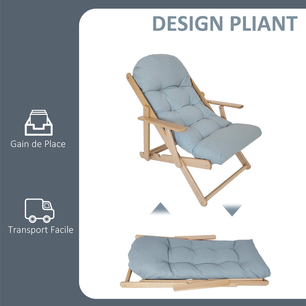Fauteuil Chaise de Salon Pliable et inclinable en Bois Fauteuil Relax Confortable avec Coussin capitonné épais-5