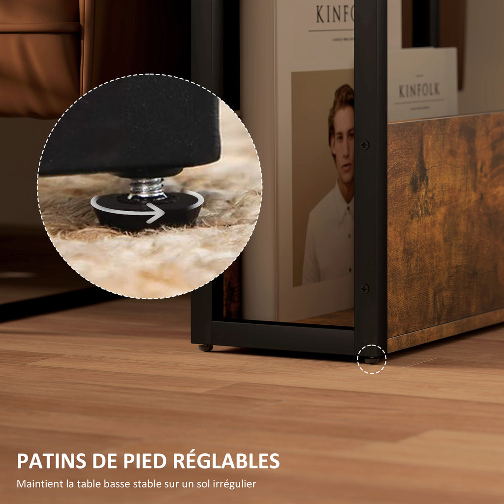 Table d'appoint table de chevet avec étagère à deux niveaux coins arrondis 46l x 18P x 58,5H cm brun rustique-5