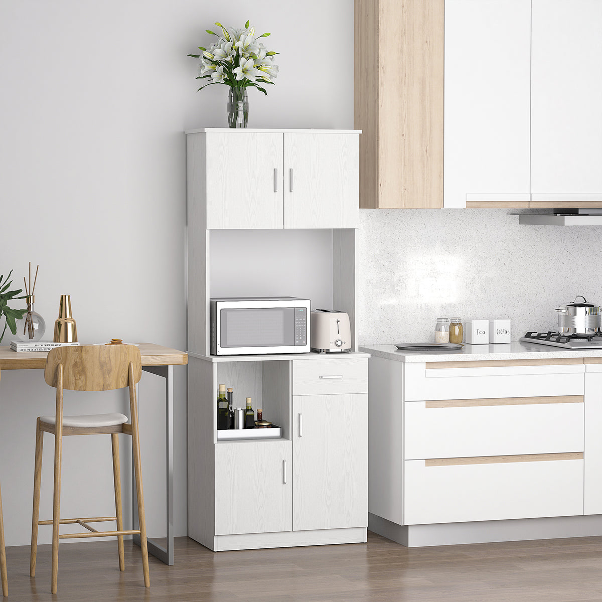 Buffet de cuisine armoire de cuisine multi-rangements 4 portes 1 tiroirs étagère + grand plateau blanc-1