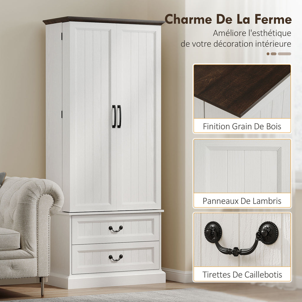 Buffet haut cuisine, armoire de cuisine, LED à capteur, 2 portes, tiroirs et étagères réglables, 76x39,5x183cm, blanc-6
