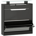 Armoire à Chaussures, 2 Tiroirs Rabattables, 1 Tiroir Coulissant, 1 Comptoir, 89x23x96cm, Noir-0