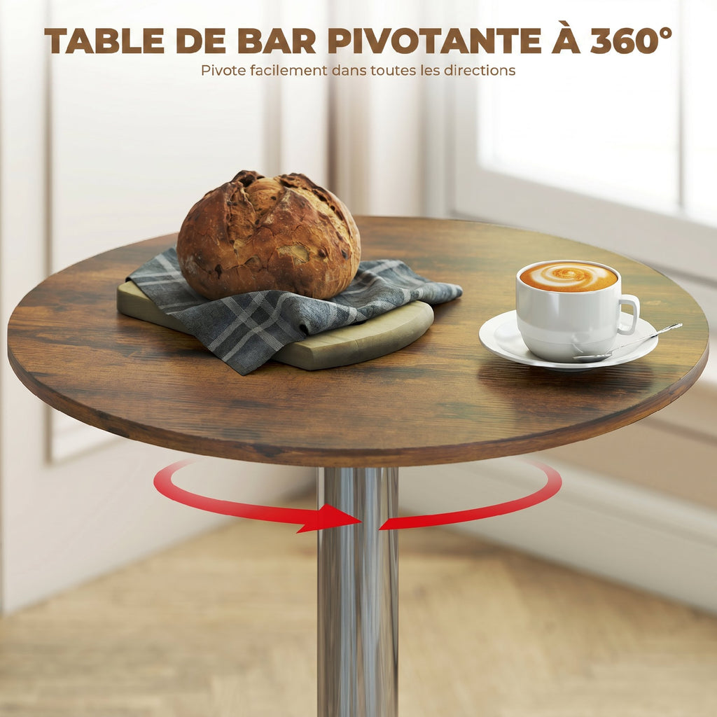 Table de Bar Table Bistro Mange-debout Hauteur réglable 67-93 cm Plateau pivotant 360° marron-4