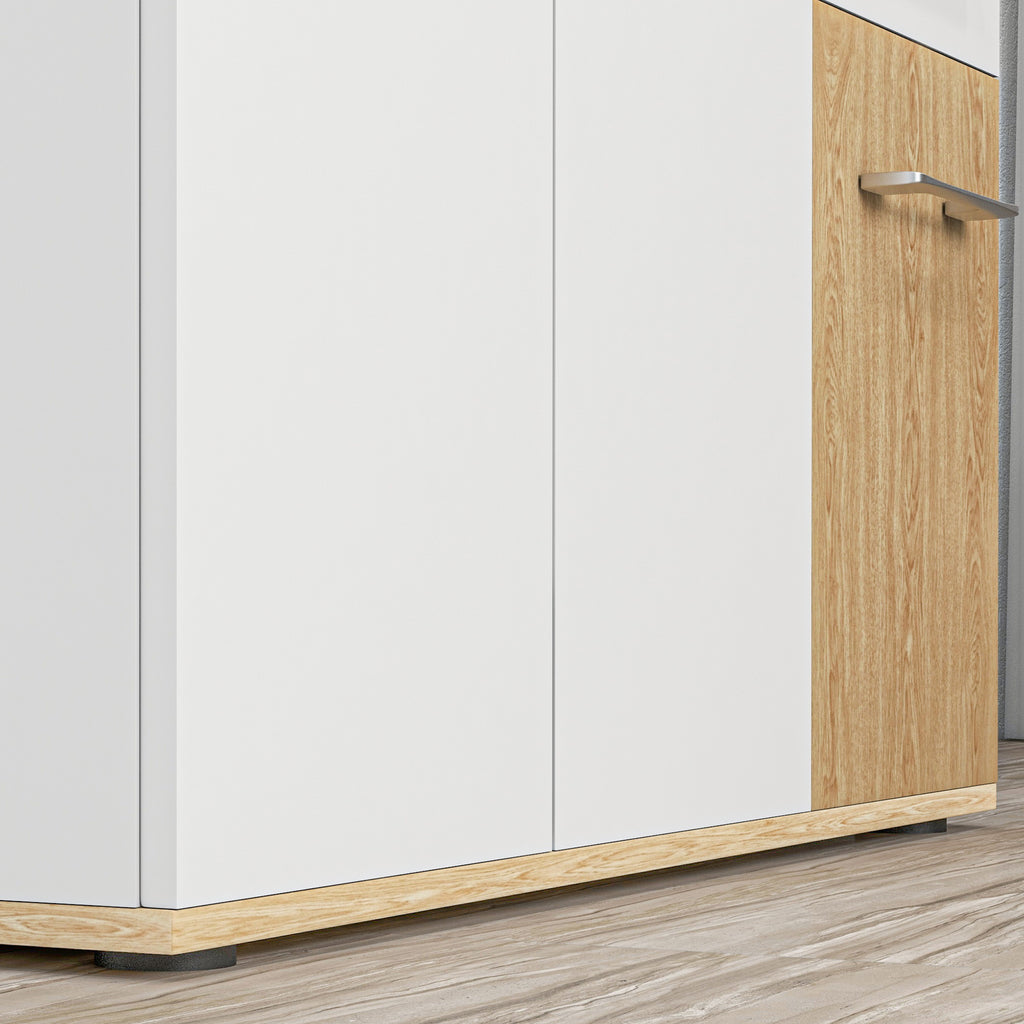 Buffet, meuble de rangement avec 3 portes, 2 tiroirs et étagère réglable, 90 x 30 x 75,5 cm, blanc et bois naturel-8