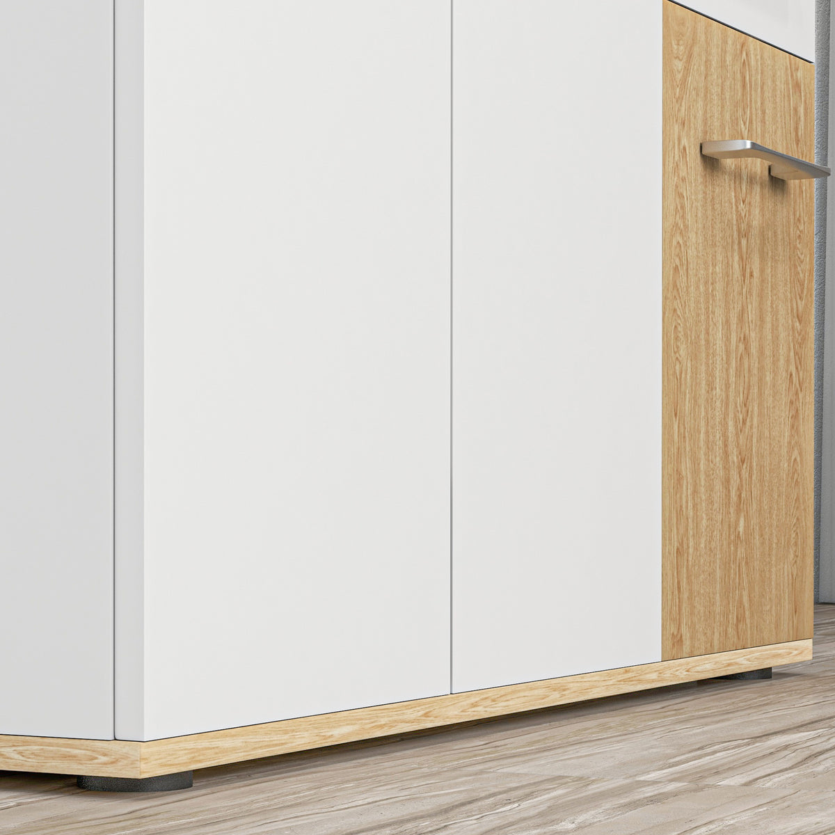 Buffet, meuble de rangement avec 3 portes, 2 tiroirs et étagère réglable, 90 x 30 x 75,5 cm, blanc et bois naturel-8