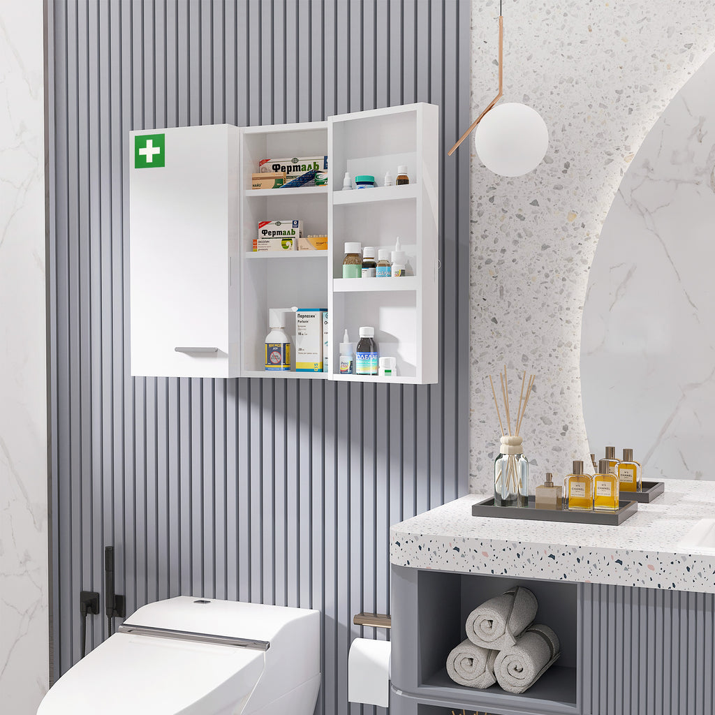 Armoire à pharmacie 6 étagères avec serrure et 2 clés de sécurité, 55x18x60 cm, blanc-1