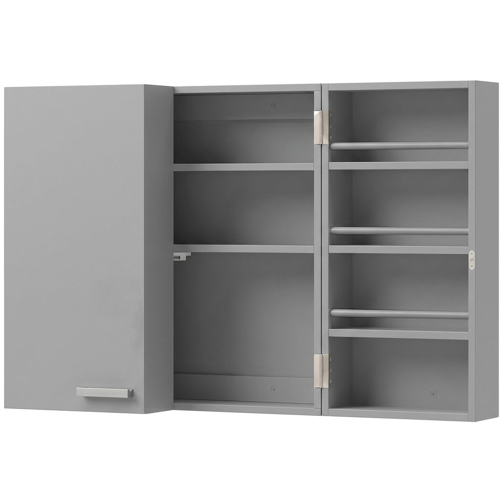 Armoire à pharmacie murale, armoire à médicaments avec double porte verrouillable 2 clés, 53x20x53cm, gris-0