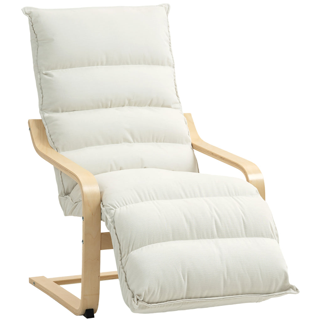 Fauteuil salon, fauteuil d'appoint rembourré en velours, repose-pieds réglable et structure en acier, 67x93x105cm, crème-0