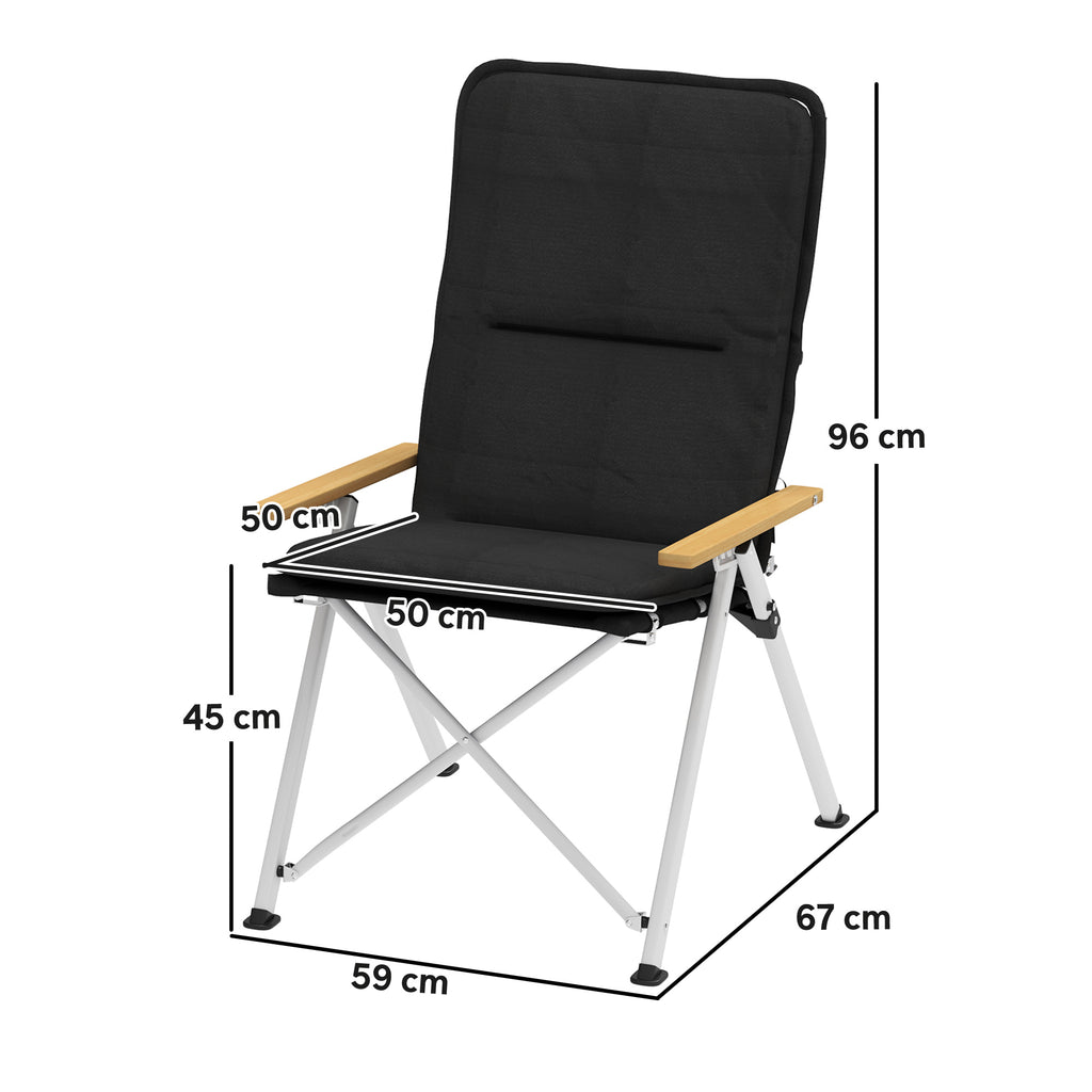 Chaise de camping chaise de pêche pliante, dossier haut, coussin amovible et sac de transport, 59x67x96cm, noir-2
