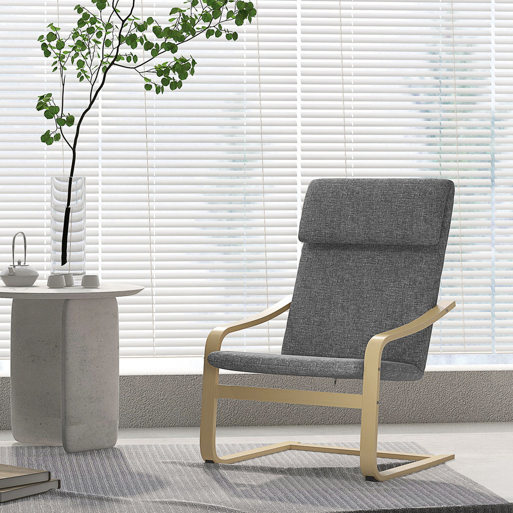 Fauteuil de salon, fauteuil chambre avec accoudoirs incurvés, coussin, tissu aspect lin, 65 x 79 x 98 cm, gris-1