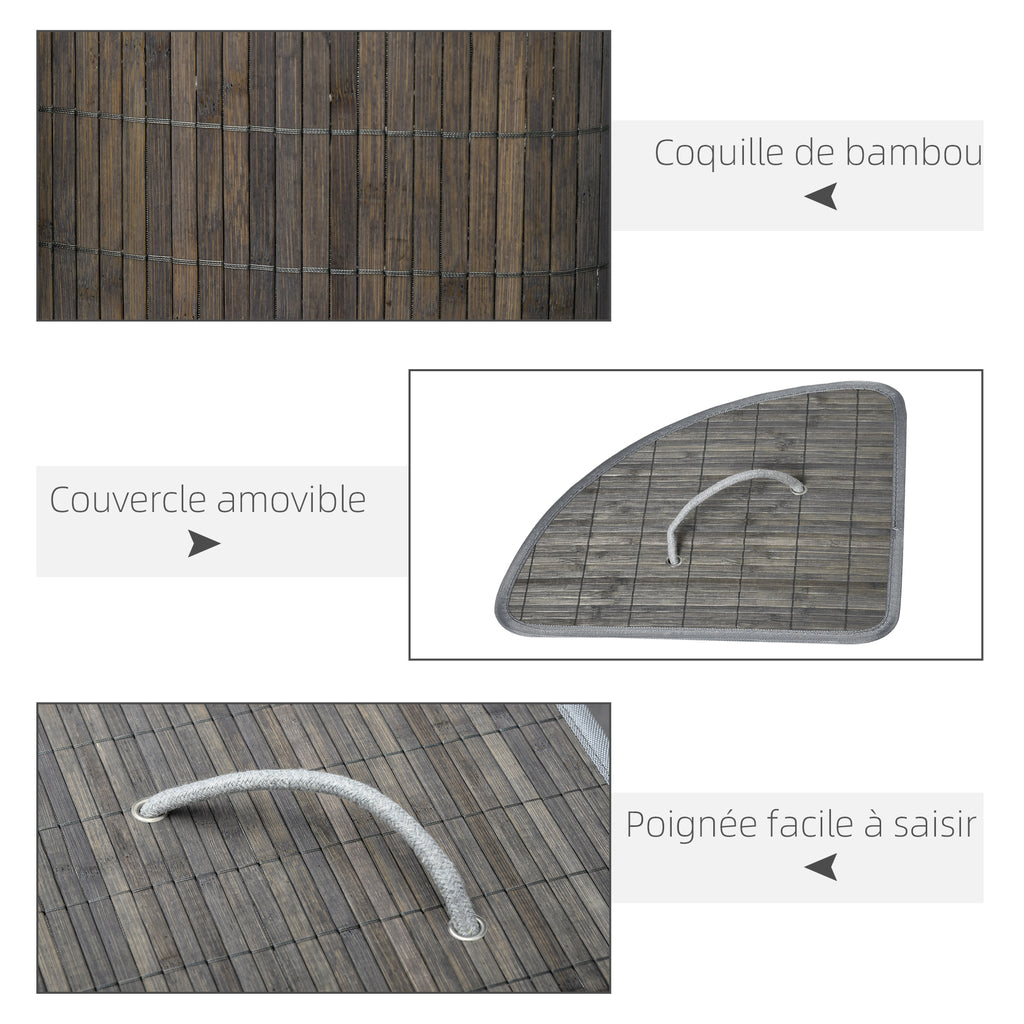 Panier à linge en bambou d'angle 55L avec couvercle et sac amovible 38 x 38 x 57 cm gris-5