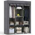 Armoire penderie multi-rangement - 8 étagères, 2 barres - non tissé gris-0
