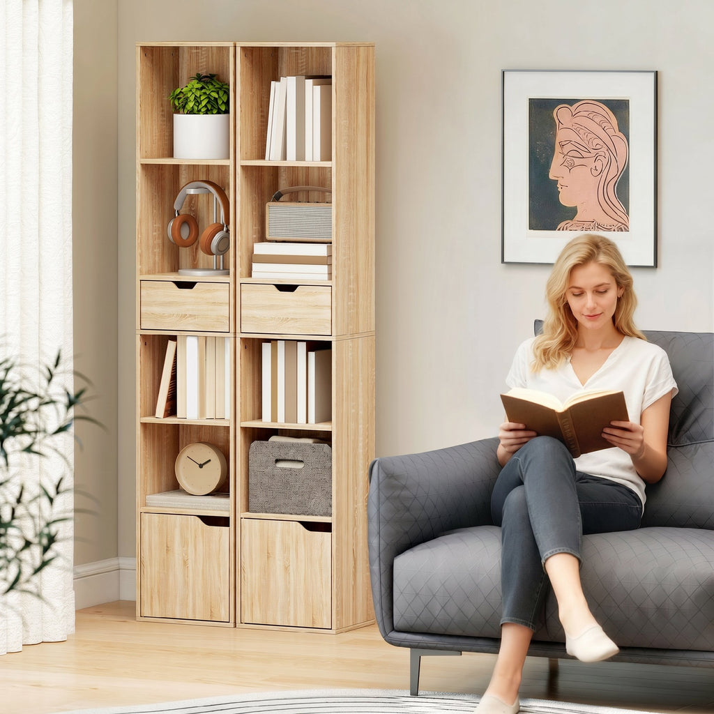 Bibliothèque, étagère à livres, meuble de rangement avec tiroir placard compartiments ouvertes, 30 x 24 x 158 cm naturel-6